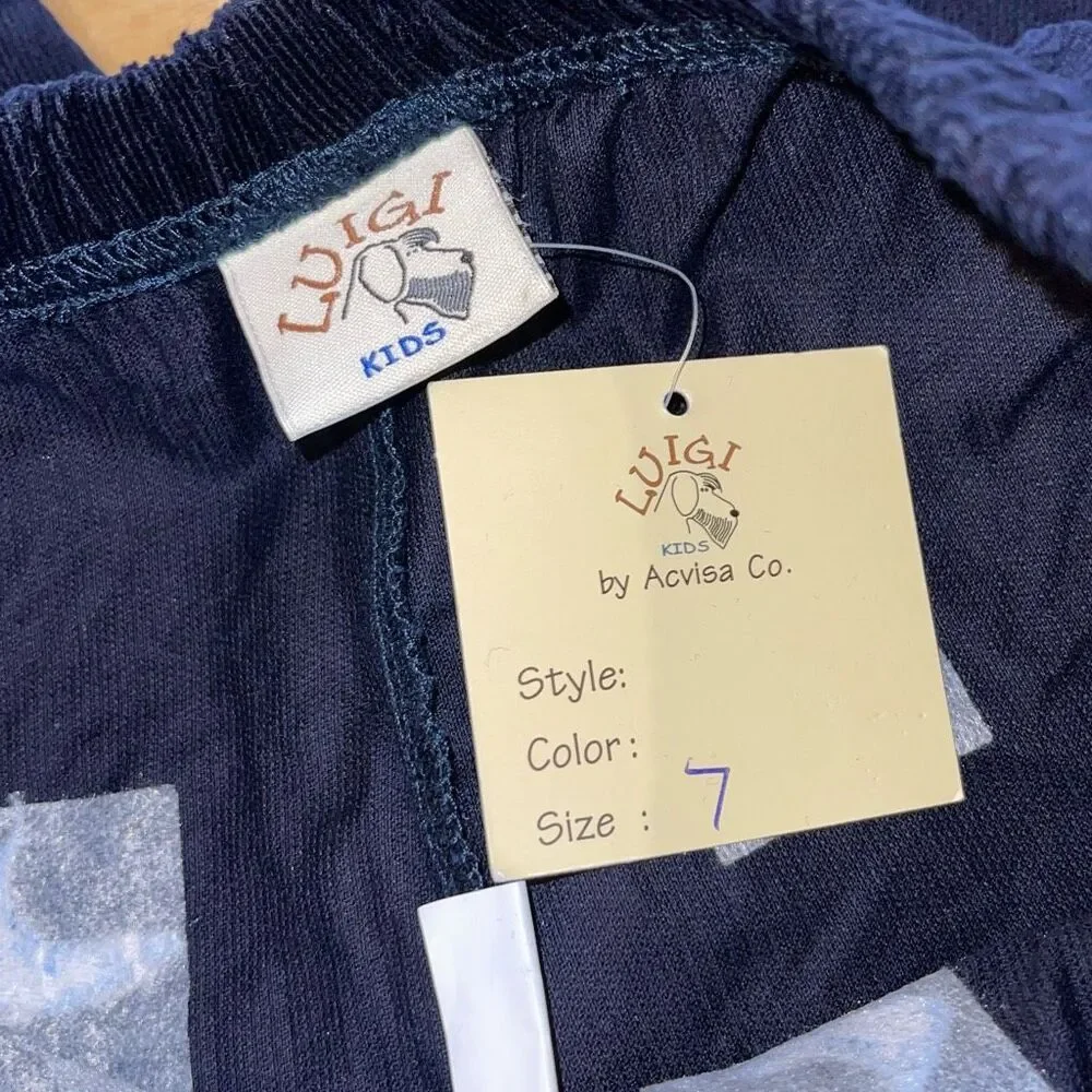 Luigi Kids 100% Cotton Elastic Waist Embroidered Corduroy‎ Pants Cape Cod Blue 7